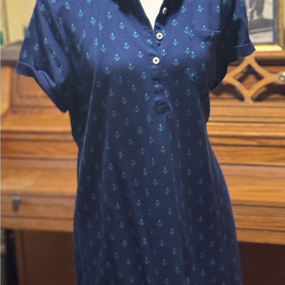 Lands' End Navy Blue Dress with Anchor Pattern